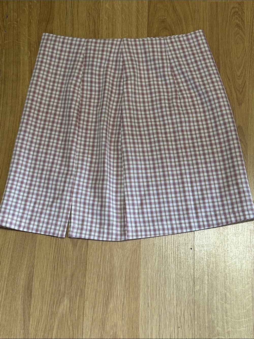 ROMWE Brown and White Gingham Mini Skirt Small
